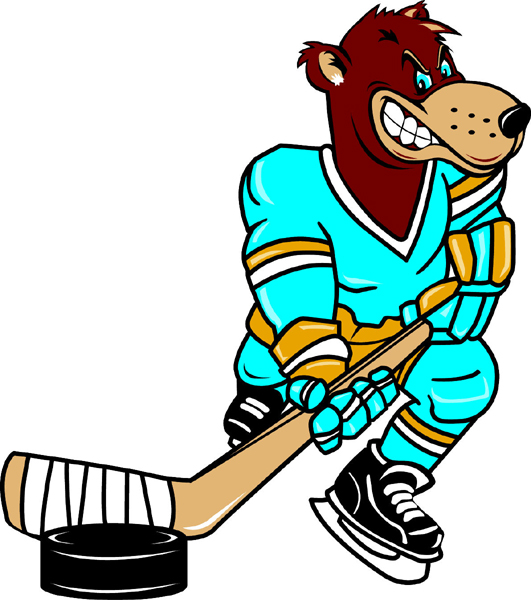 Bear hockey player team mascot full color vinyl sports sticker. Customize on line. Bear Hockey